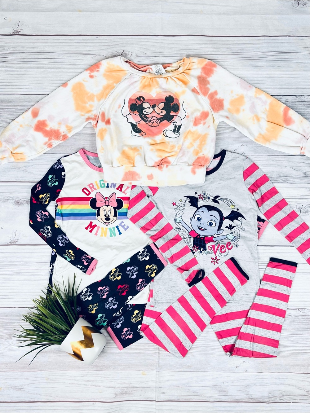 Disney Mickey Minnie Vampire Vee Pajama Set Lot Cuddl Duds Girls Size 8